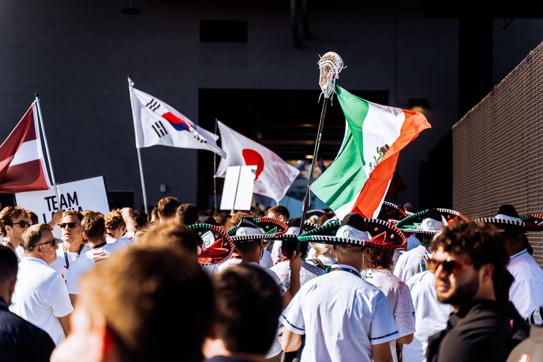 Team parade with flags from several countries